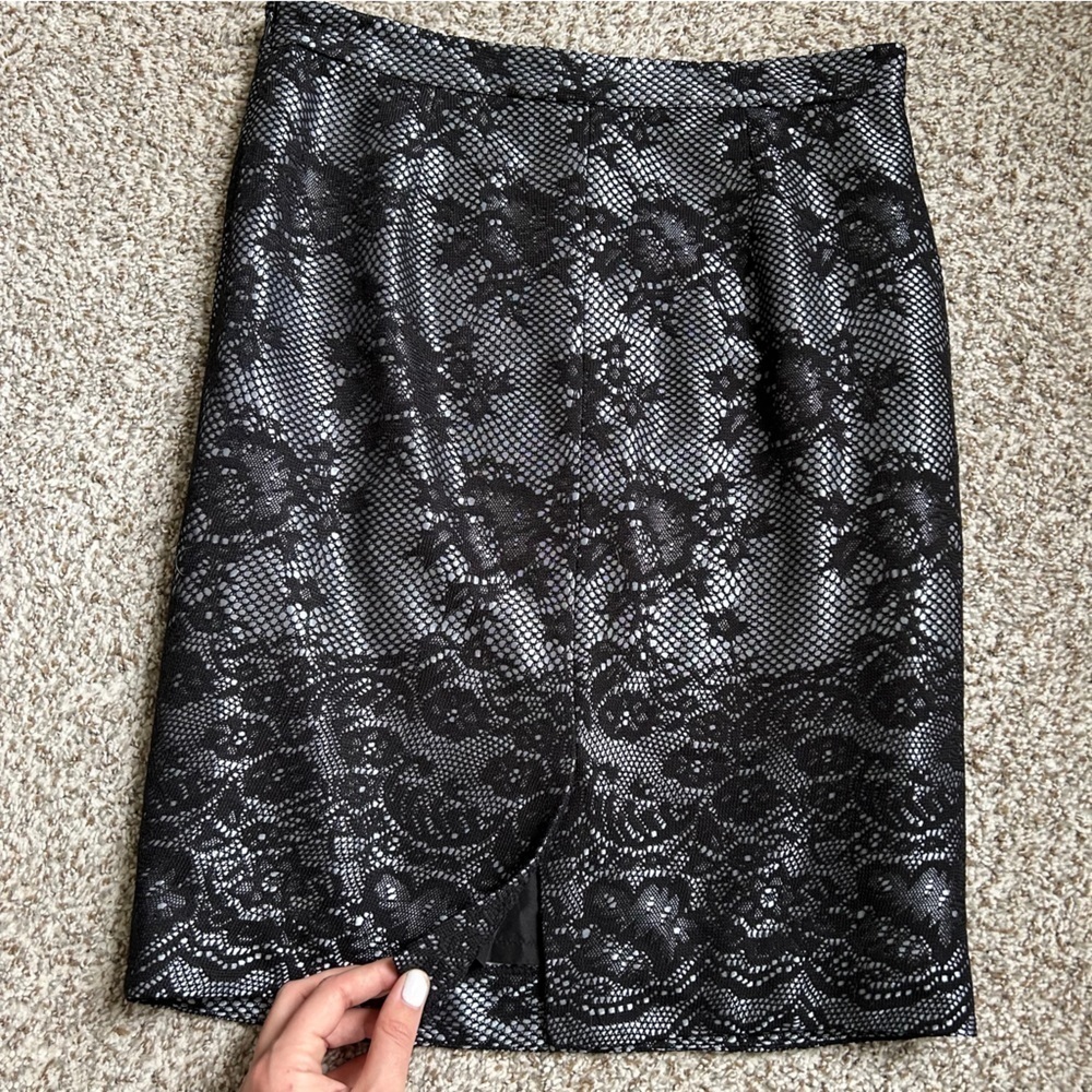 🦋The Limited Black Silver Lace A-Line Mini Pencil Skirt Size 8 Formal Party NYE - Picture 4 of 8